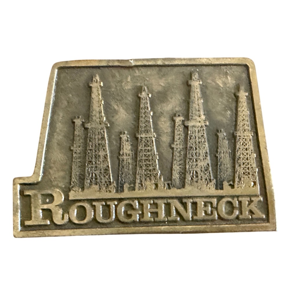 Vtg 1970s Roughneck Oil Derrick Belt Buckle Gandalf Inc Surrey BC Made in USA